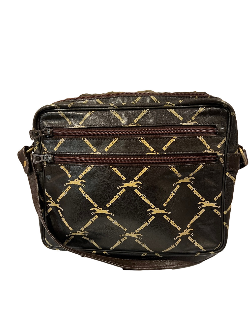 Longchamp Black Shoulder Bag with Tan Chain Print